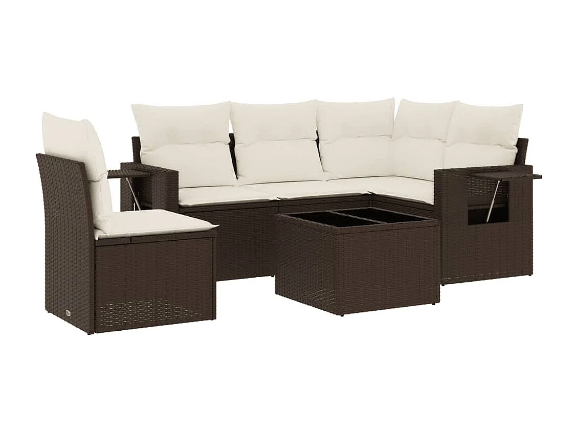Salon de jardin avec coussins 6 pcs marron résine tressée