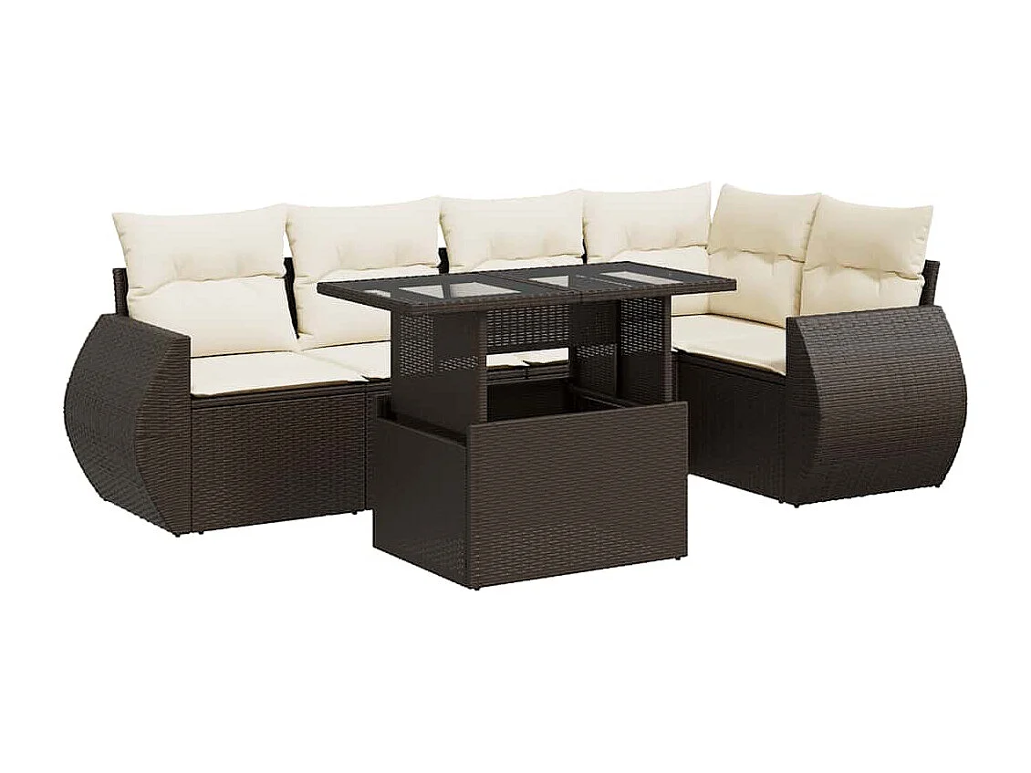 Salon de jardin avec coussins 6 pcs marron résine tressée