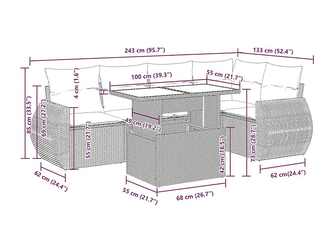 6-tlg. Garten-Sofagarnitur mit Kissen Braun Poly Rattan