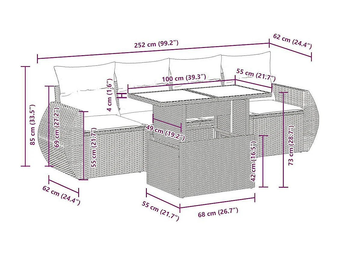 Set Divano da Giardino 5 pz con Cuscini Beige in Polyrattan