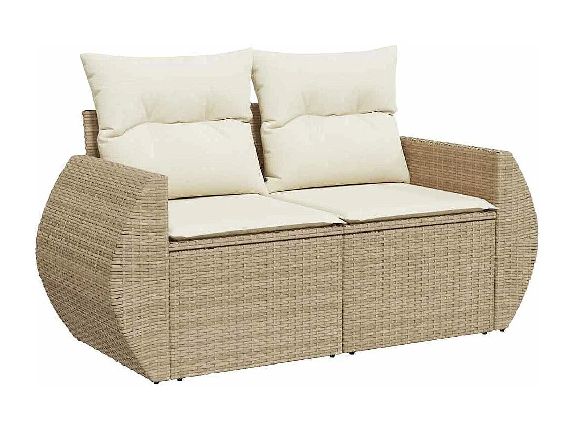 Set Divano da Giardino 5 pz con Cuscini Beige in Polyrattan