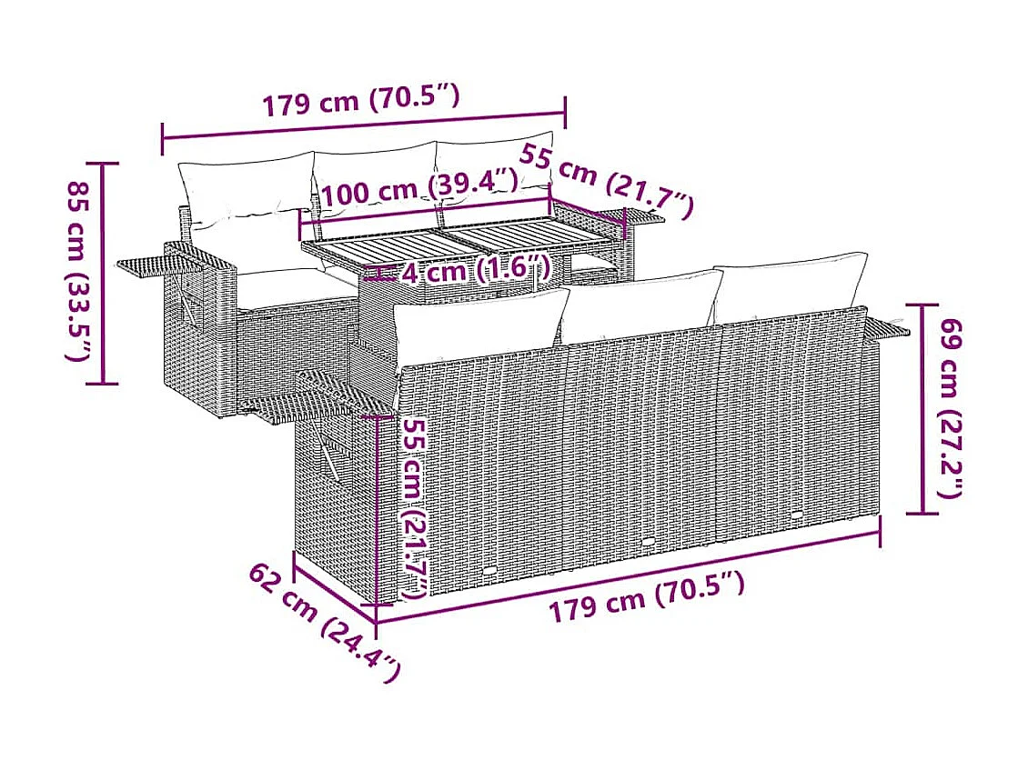 Set sofás de jardín 7 piezas y cojines ratán sintético beige