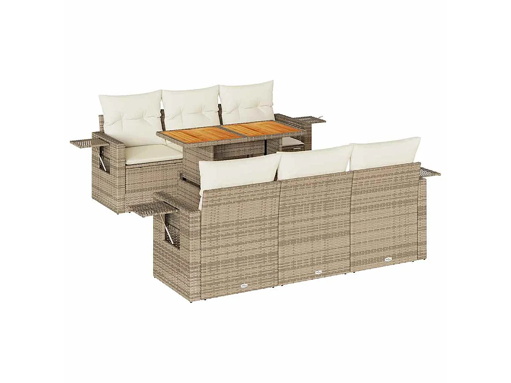 Set Divani da Giardino 7 pz con Cuscini Beige in Polyrattan