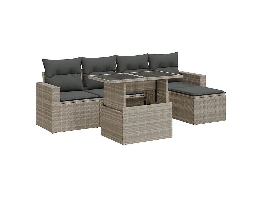 Set de sofás de jardín 6 pzas y cojines ratán sintético gris