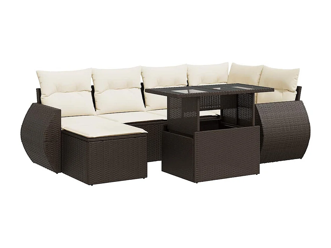 7-tlg. Garten-Sofagarnitur mit Kissen Braun Poly Rattan