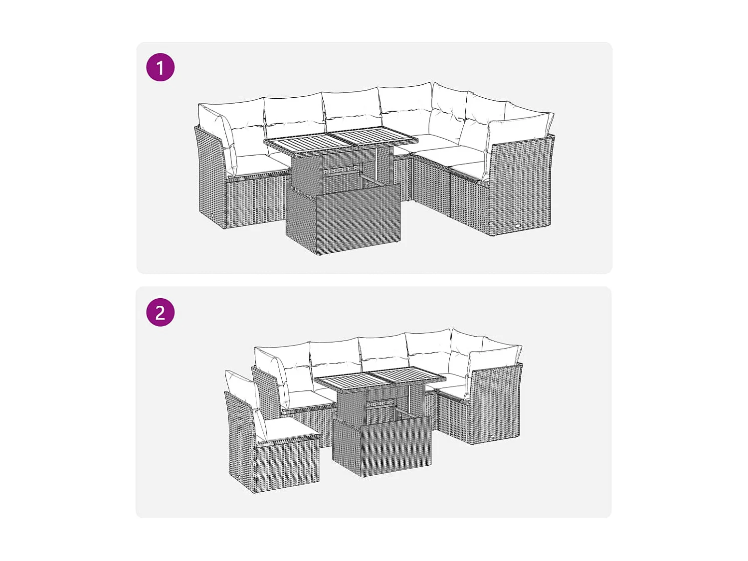 7-delige Loungeset met kussens poly rattan zwart
