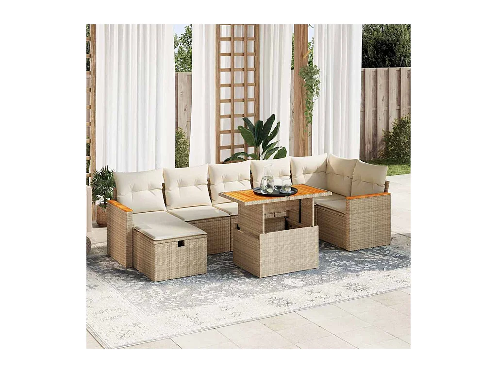 Salon de jardin avec coussins 5 pcs beige résine tressée