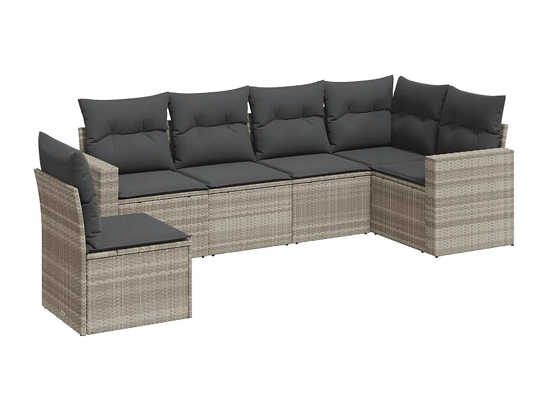 Salon de jardin 6 pcs avec coussins gris clair résine tressée