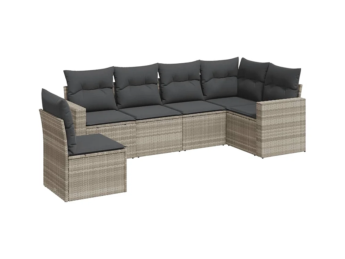 6-delige Loungeset met kussens poly rattan lichtgrijs