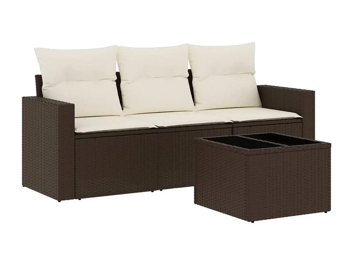 Salon de jardin 4 pcs avec coussins marron résine tressée