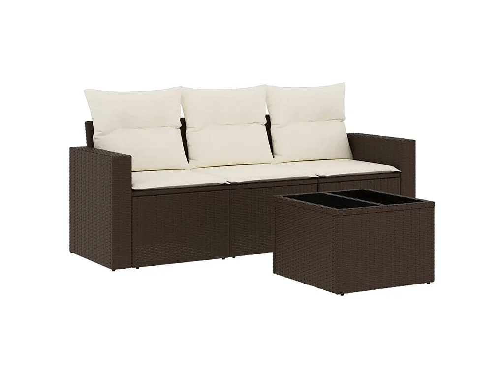 Set de sofás de jardín 4 pzas y cojines ratán sintético marrón