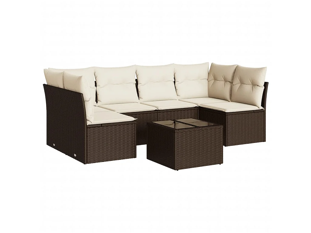 7-tlg. Garten-Sofagarnitur mit Kissen Braun Poly Rattan