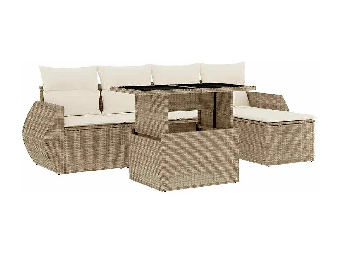 6-tlg. Garten-Sofagarnitur mit Kissen Beige Poly Rattan