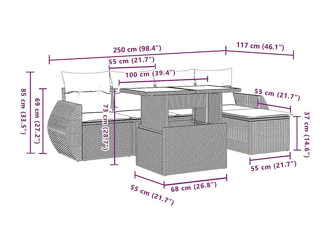 Salon de jardin avec coussins 6 pcs beige résine tressée