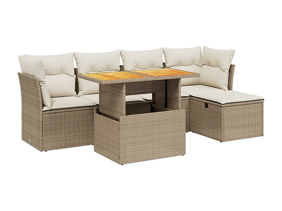 6-tlg. Garten-Sofagarnitur mit Kissen Beige Poly Rattan