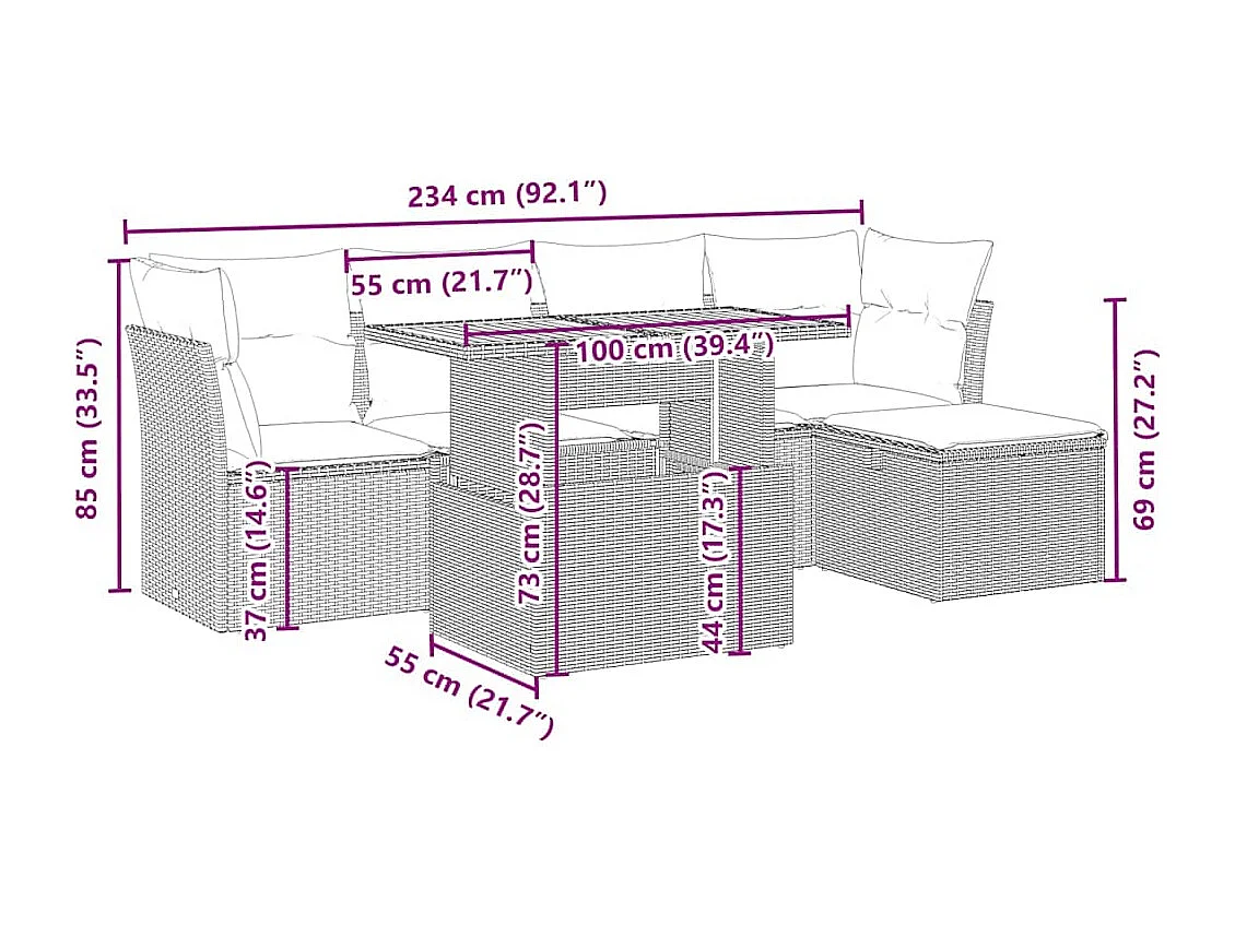 6-tlg. Garten-Sofagarnitur mit Kissen Beige Poly Rattan