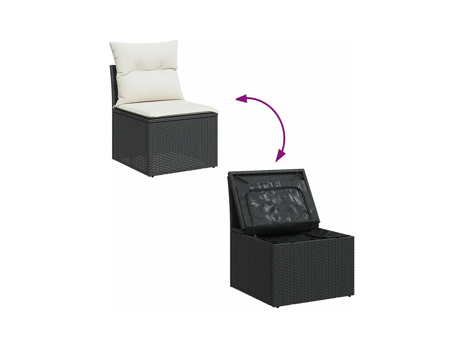 Set de sofás de jardín 6 piezas y cojines ratán sintético negro