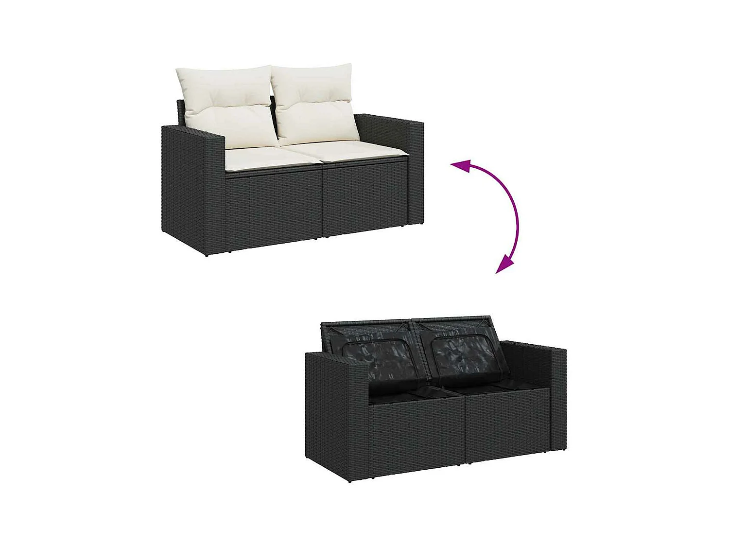 Set de sofás de jardín 6 piezas y cojines ratán sintético negro