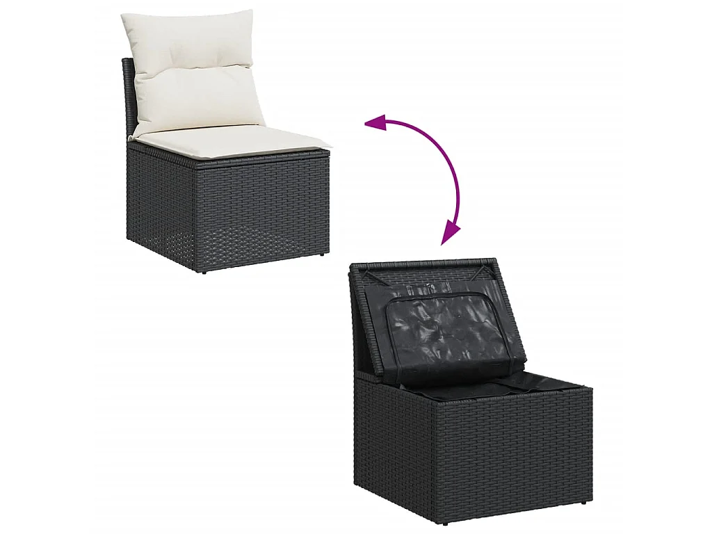 6-delige Loungeset met kussens poly rattan zwart