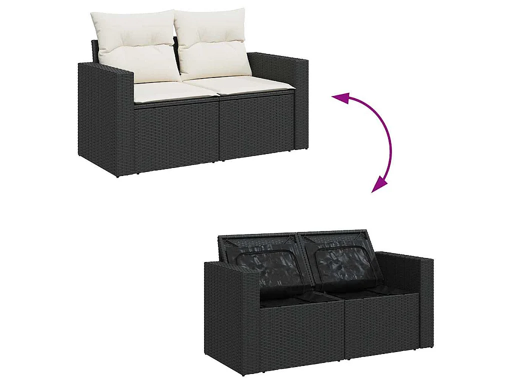6-delige Loungeset met kussens poly rattan zwart