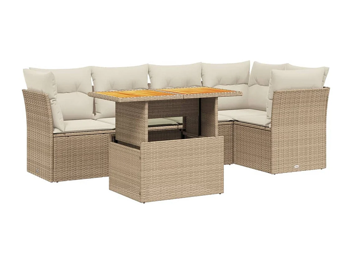Salon de jardin avec coussins 5 pcs beige résine tressée