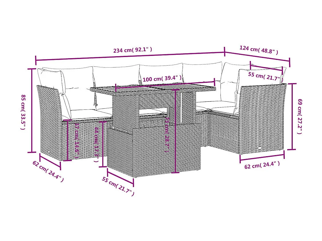 5-tlg. Garten-Sofagarnitur mit Kissen Beige Poly Rattan