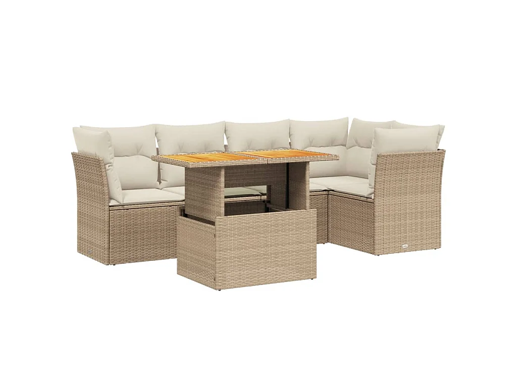 Set Divano da Giardino 5 pz con Cuscini Beige in Polyrattan
