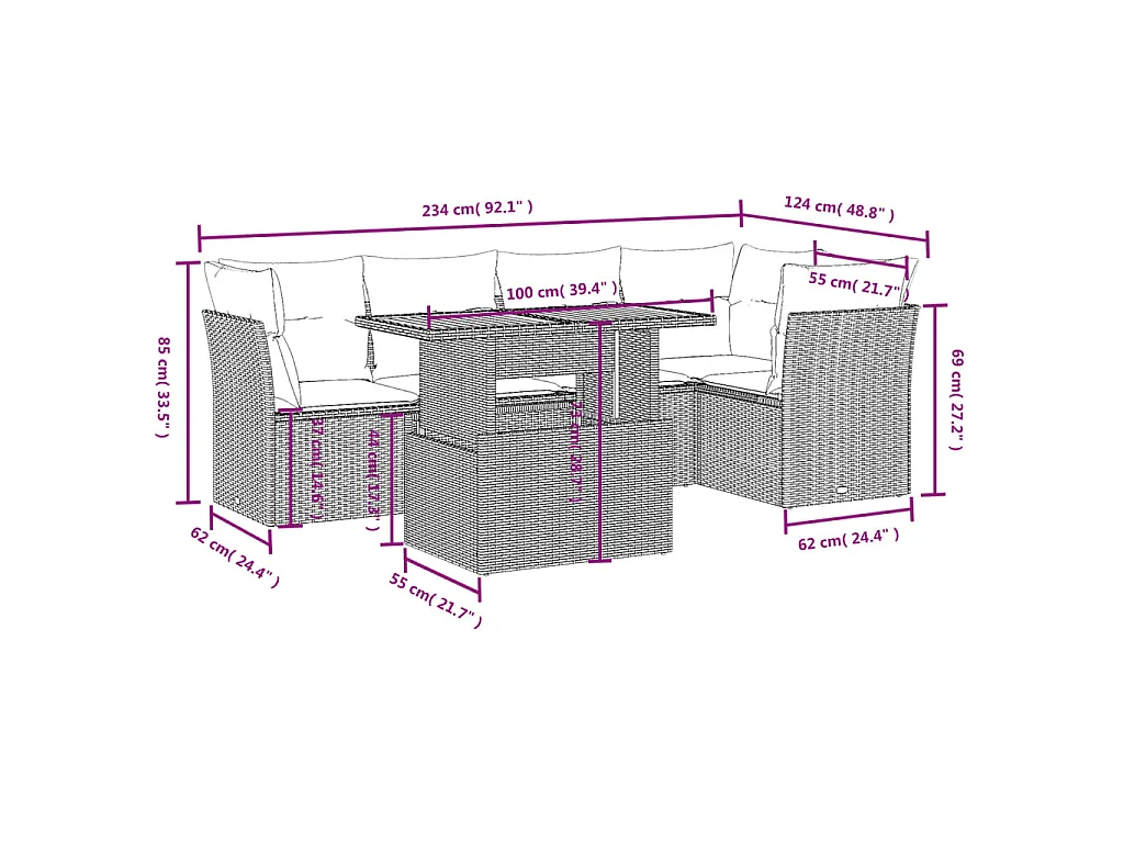 Set Divano da Giardino 5 pz con Cuscini Beige in Polyrattan
