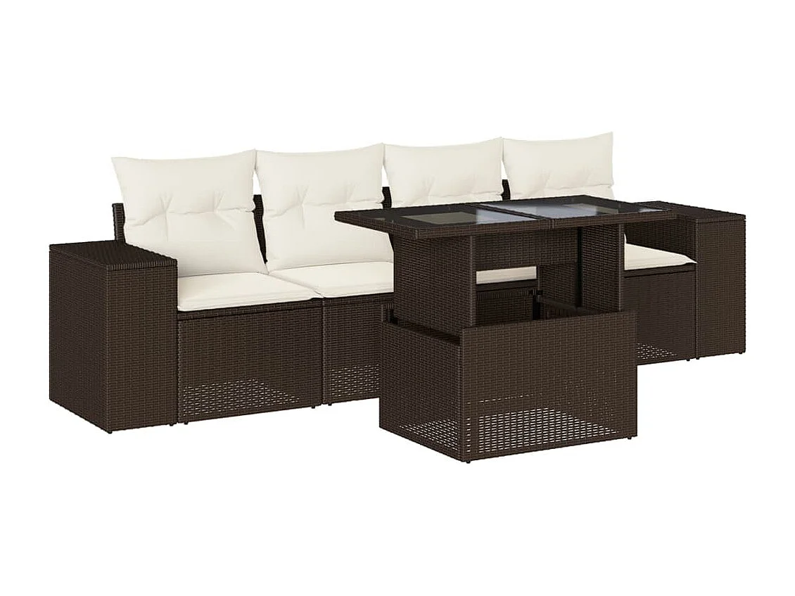 Salon de jardin avec coussins 5 pcs marron résine tressée