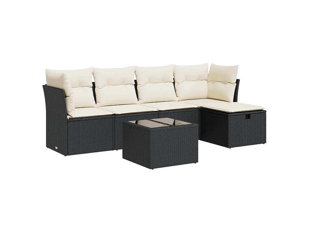 6-tlg. Garten-Sofagarnitur mit Kissen Schwarz Poly Rattan