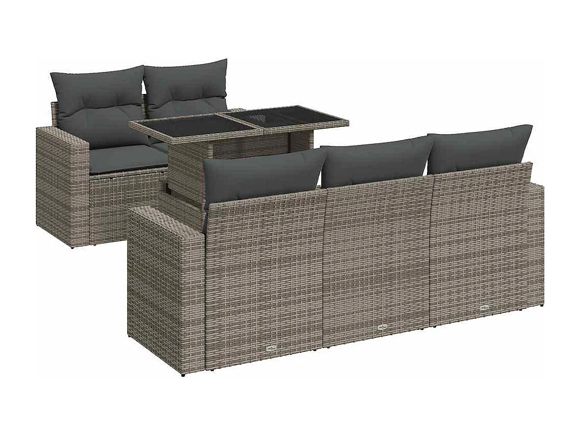 Salon de jardin 6 pcs avec coussins gris résine tressée