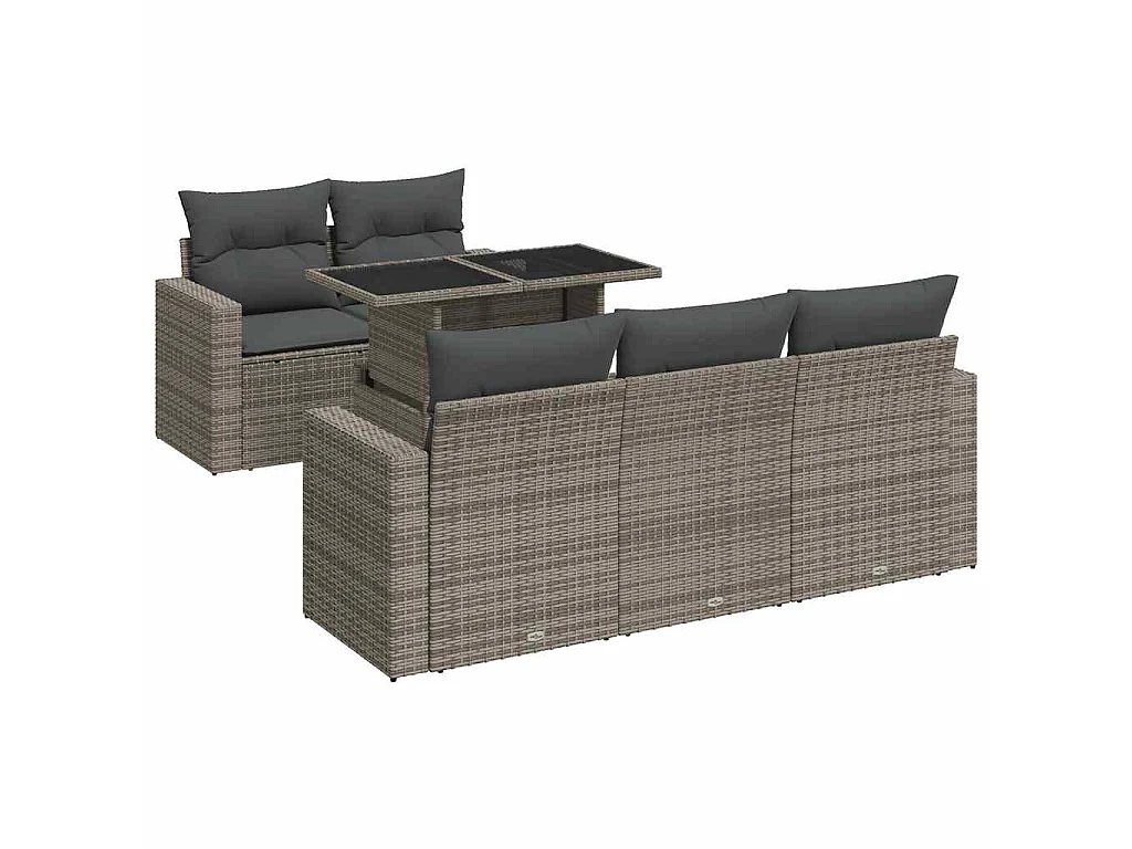 6-delige Loungeset met kussens poly rattan grijs