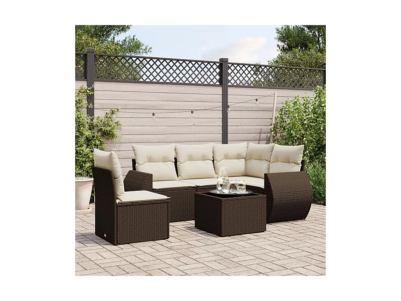 Salon de jardin avec coussins 6 pcs marron résine tressée