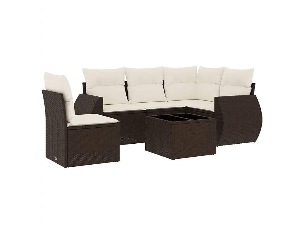 6-tlg. Garten-Sofagarnitur mit Kissen Braun Poly Rattan