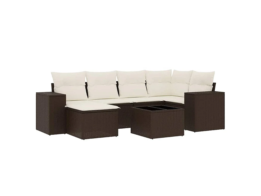 7-delige Loungeset met kussens poly rattan bruin