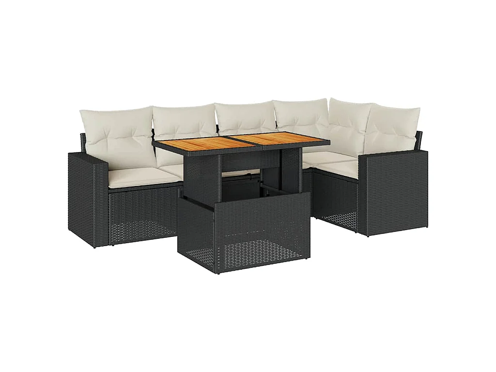 6-tlg. Garten-Sofagarnitur mit Kissen Schwarz Poly Rattan