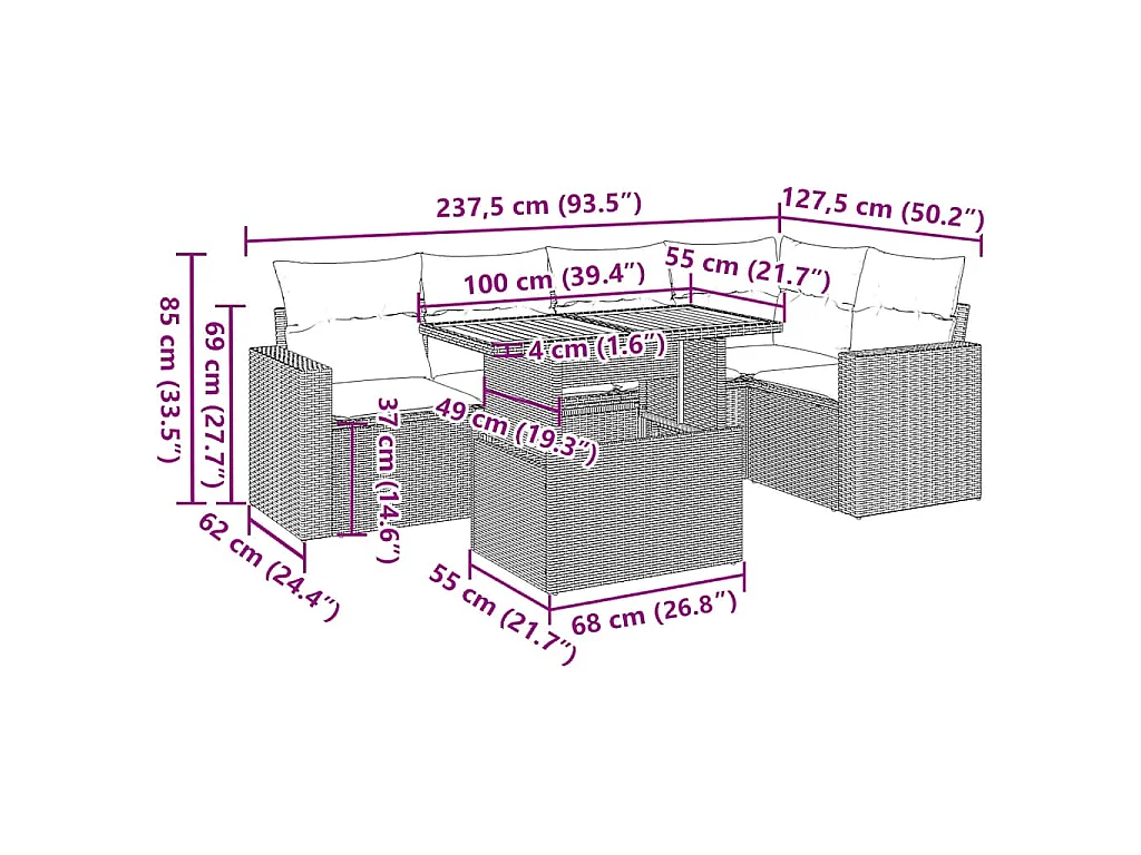 6-tlg. Garten-Sofagarnitur mit Kissen Schwarz Poly Rattan