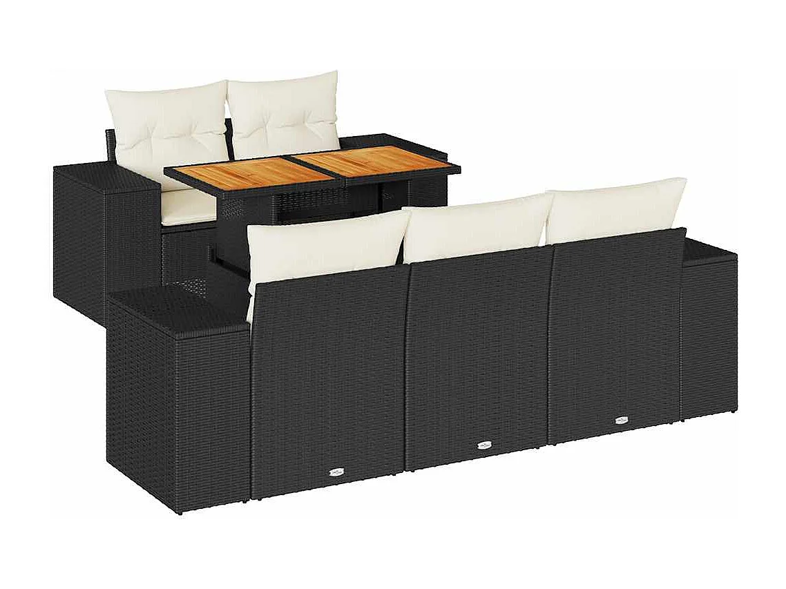 Set Divano da Giardino 6 pz con Cuscini Nero in Polyrattan