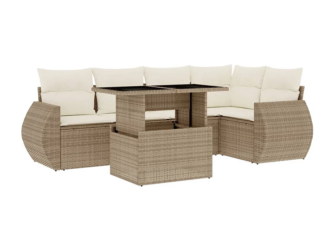 Salon de jardin avec coussins 6 pcs beige résine tressée