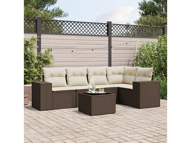 Set Divano da Giardino 6 pz con Cuscini Marrone in Polyrattan