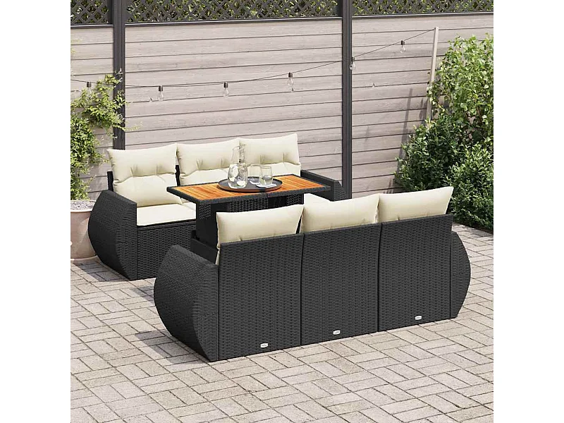 Set Divani da Giardino con Cuscini 7pz Nero Polyrattan