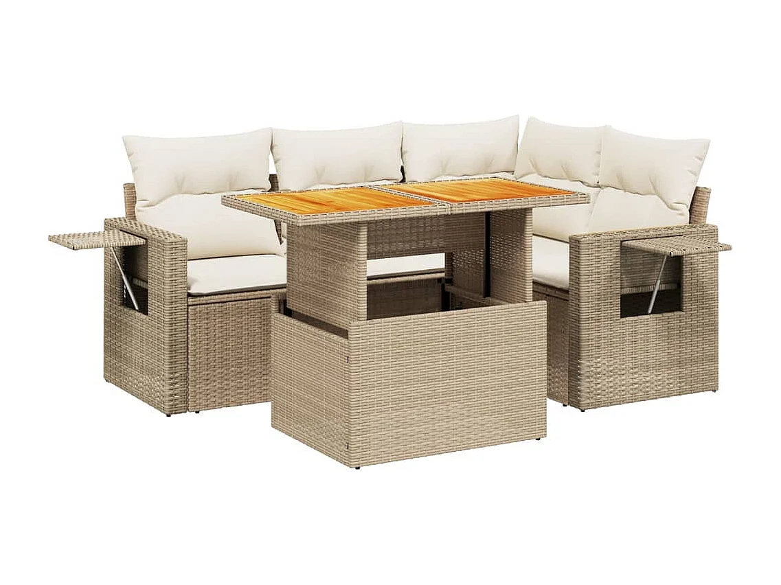 Salon de jardin avec coussins 5 pcs beige résine tressée
