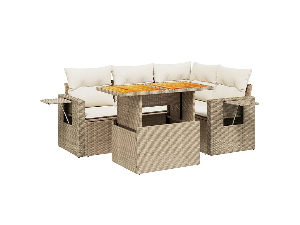 Salon de jardin avec coussins 5 pcs beige résine tressée