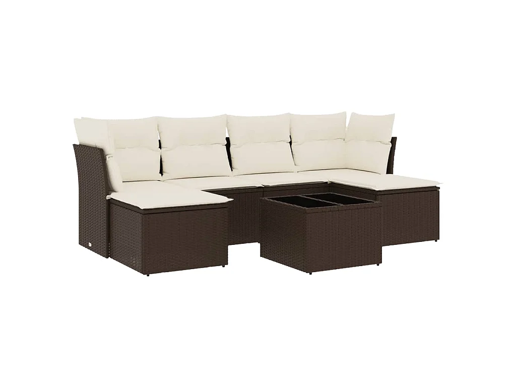 Set Divani da Giardino 7 pz con Cuscini Marrone in Polyrattan