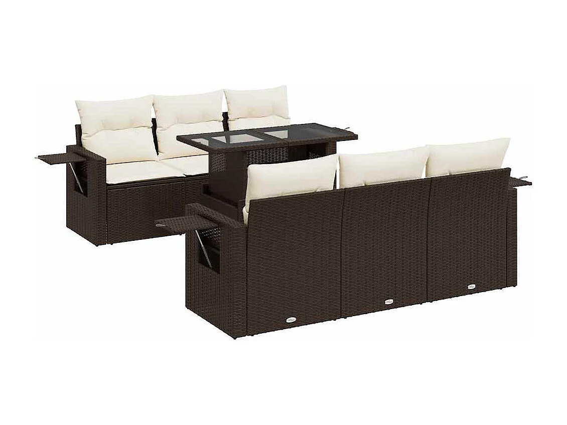7-delige Loungeset met kussens poly rattan bruin