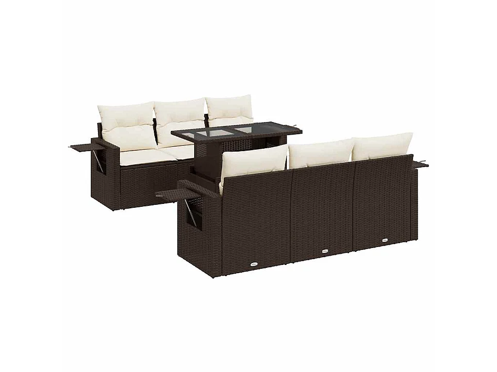 7-tlg. Garten-Sofagarnitur mit Kissen Braun Poly Rattan