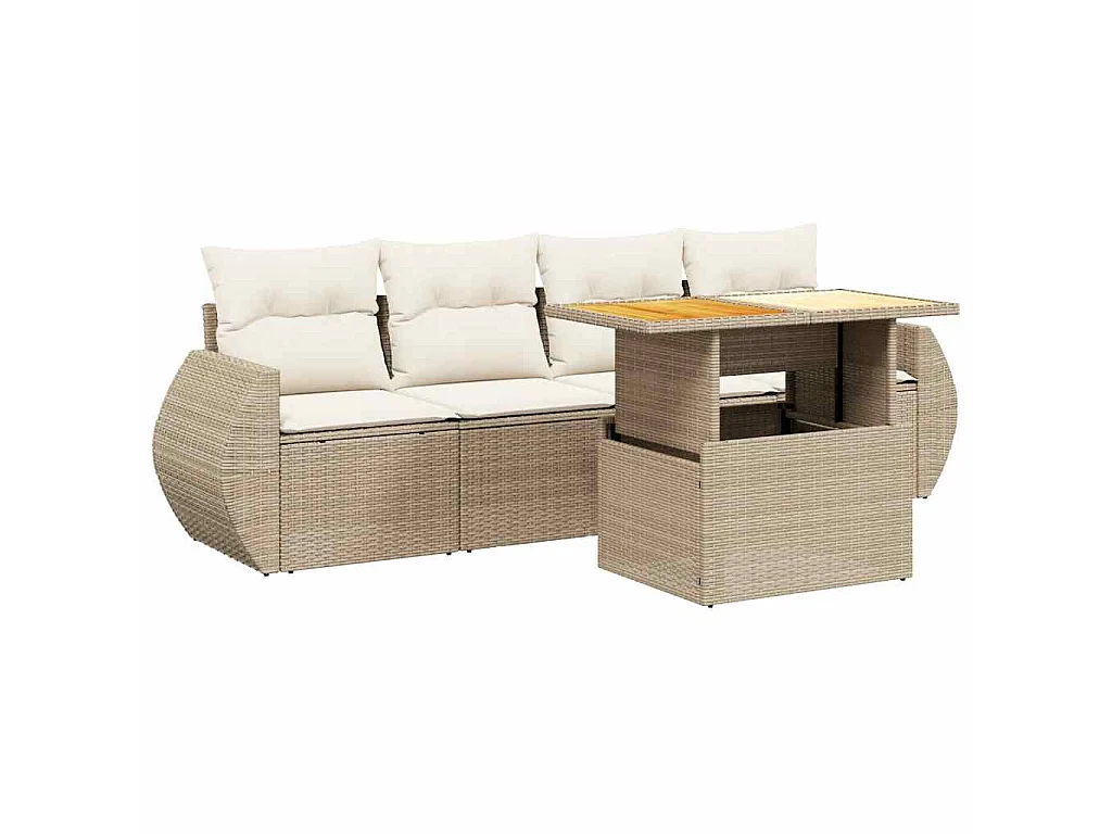 Set Divano da Giardino 5 pz con Cuscini Beige in Polyrattan