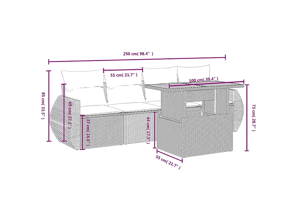 Set Divano da Giardino 5 pz con Cuscini Beige in Polyrattan