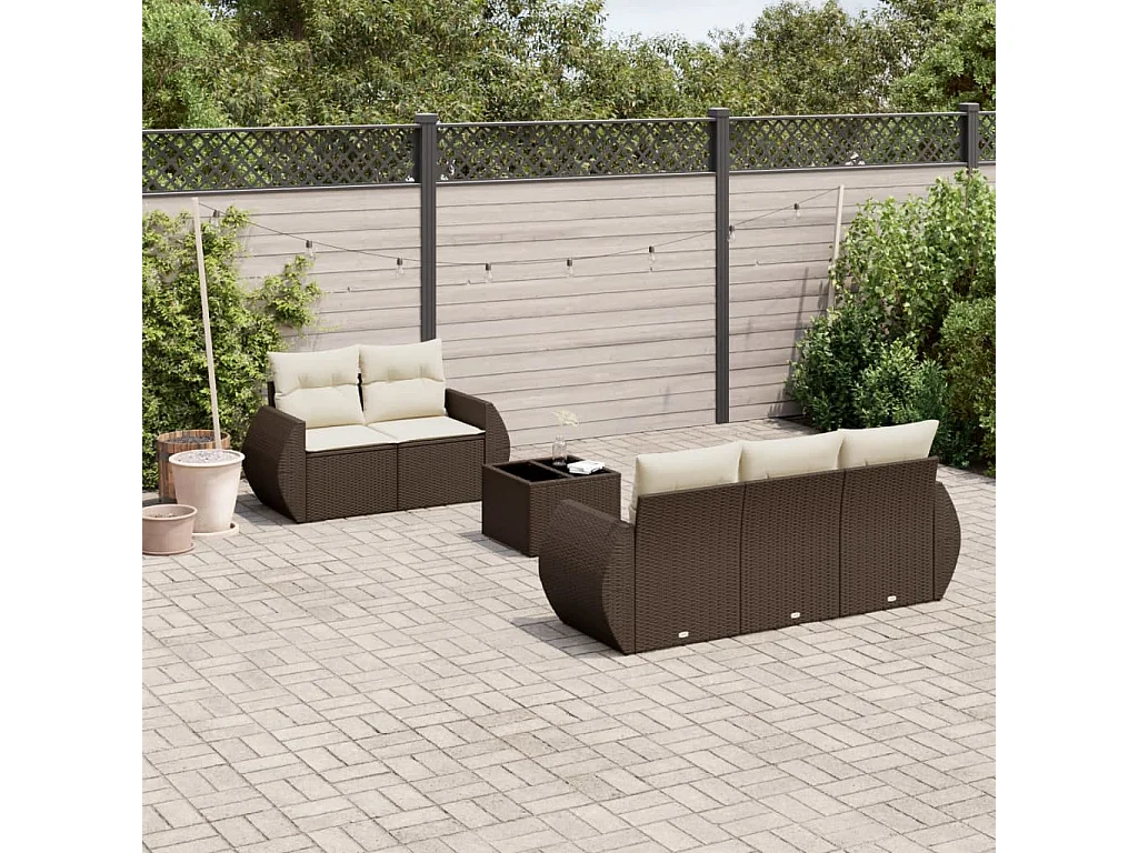 6-tlg. Garten-Sofagarnitur mit Kissen Braun Poly Rattan