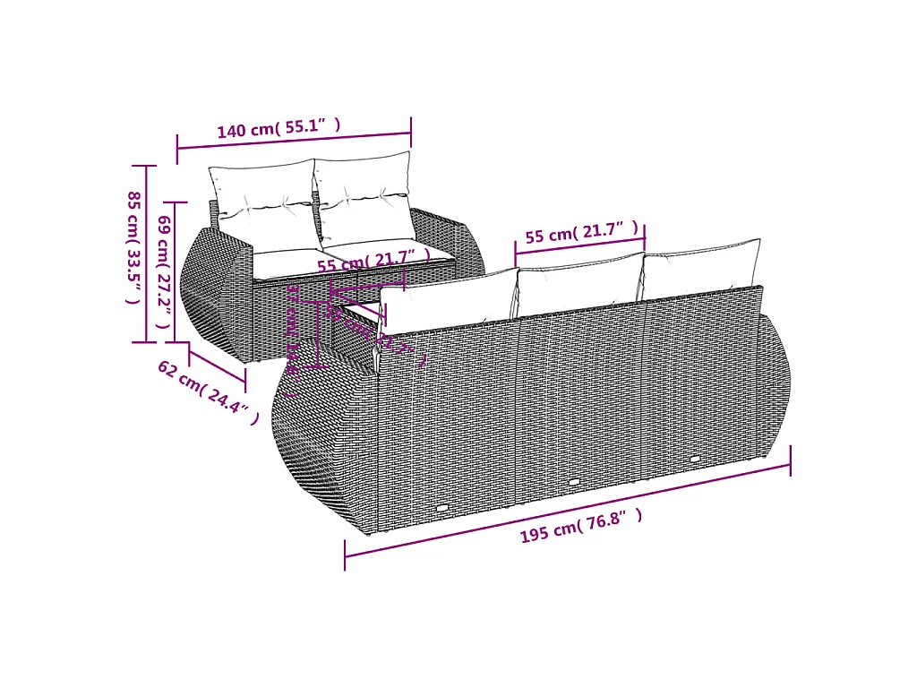 6-tlg. Garten-Sofagarnitur mit Kissen Braun Poly Rattan
